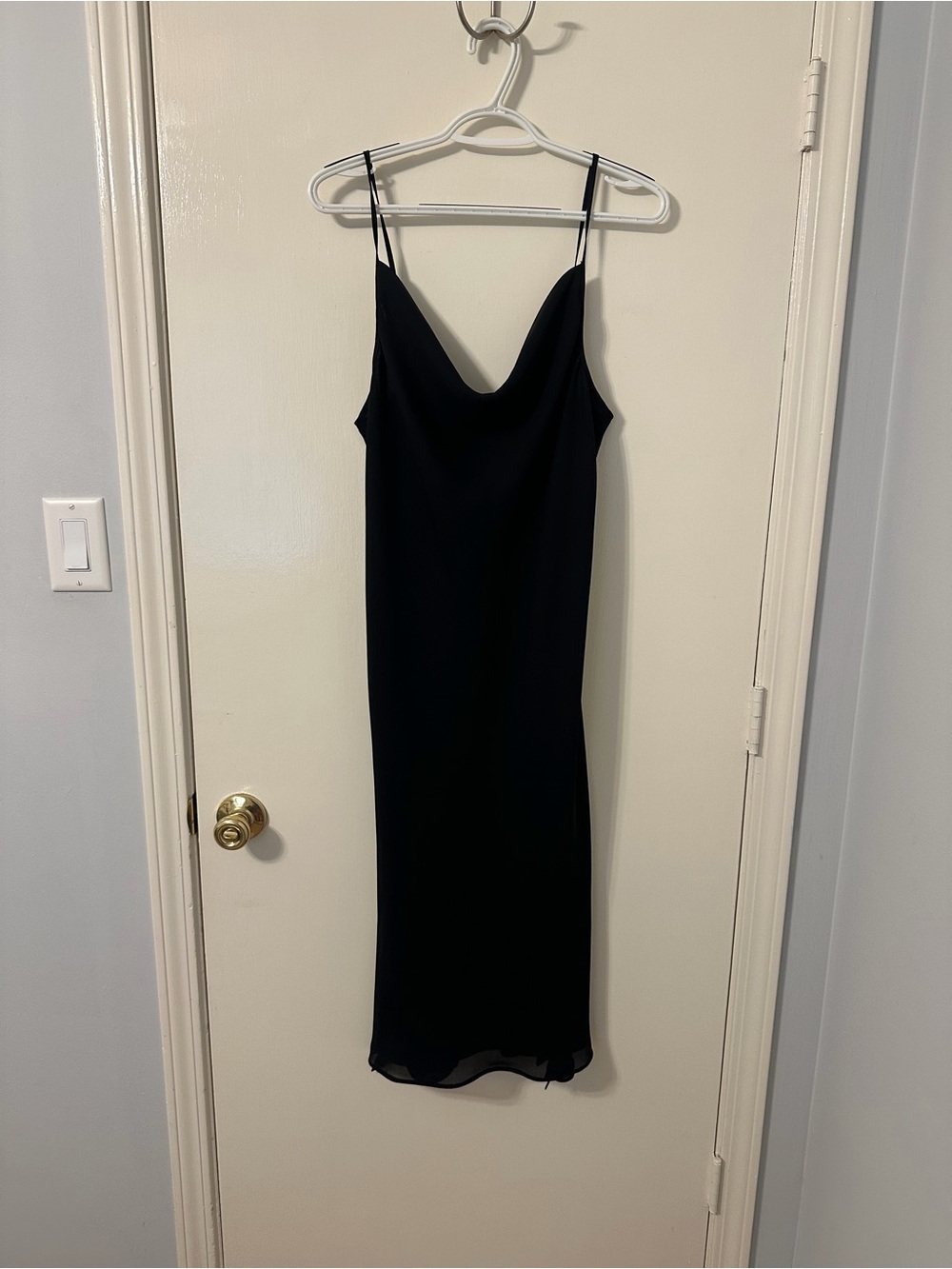 New York & Company Black Cowl Neck Midi Slip Dress